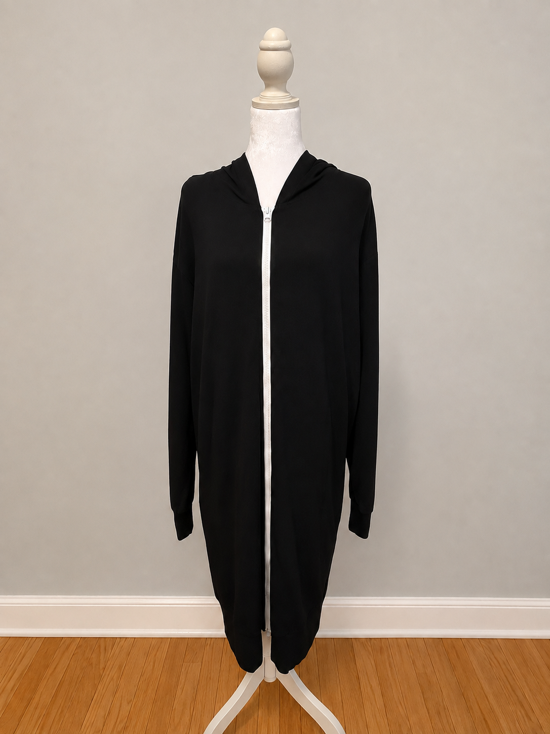 Ribbed Zip Dress - Black - Size Medium