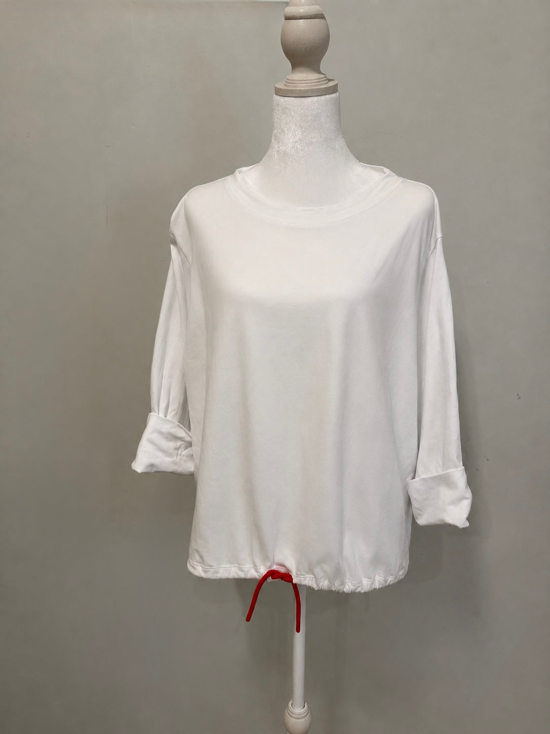 Drawstring Top - White/Flame -Sz Large - Final Sale