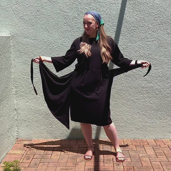short how to video on how to tie a modest faux wrap dress